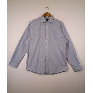 Classic Preppy Year In Year Out Mens Large Blue Gingham Wrinkle Free Button Down